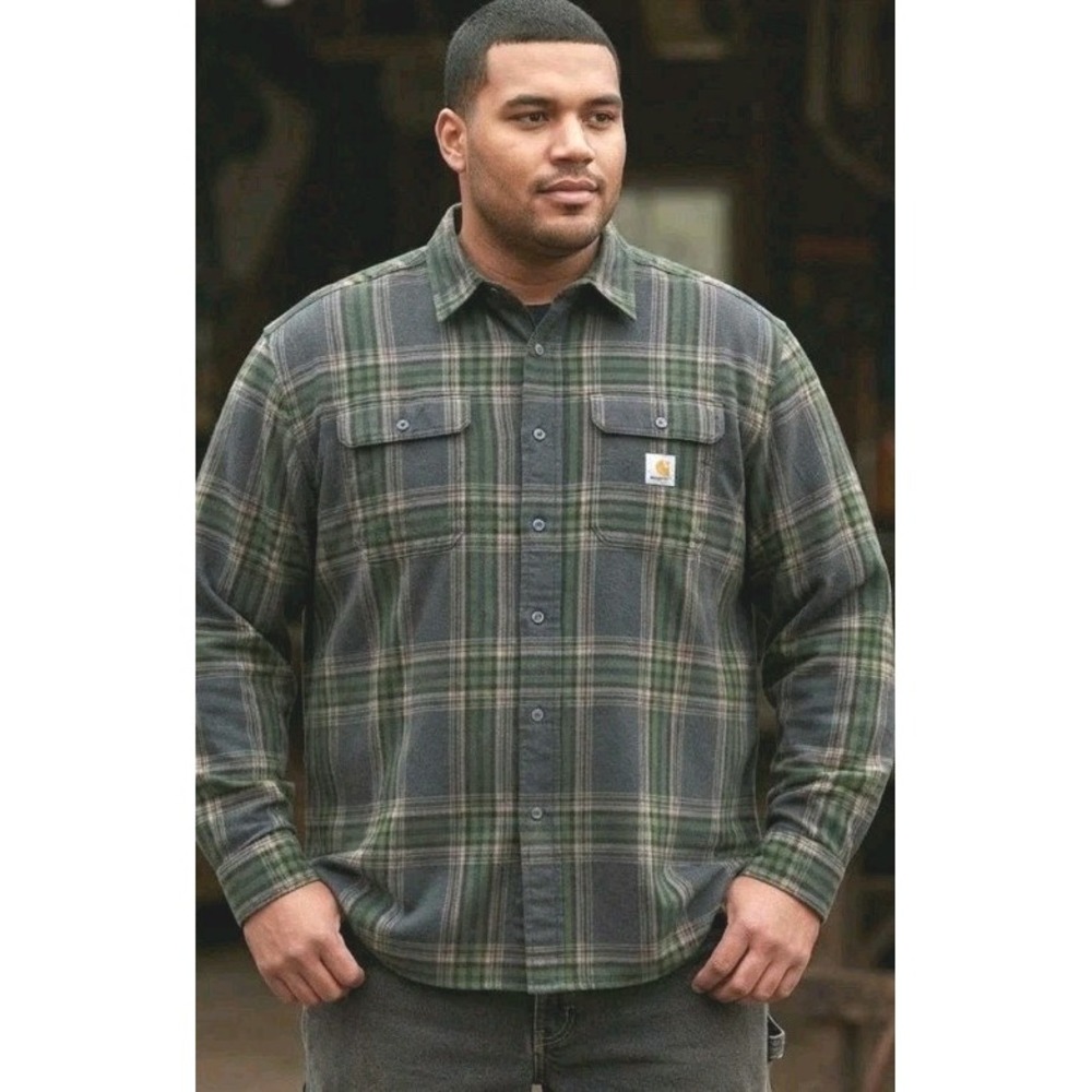 Carhartt Loose Fit Mens Size 2XL Heavyweight Flannel Shirt Long Sleeve Plaid